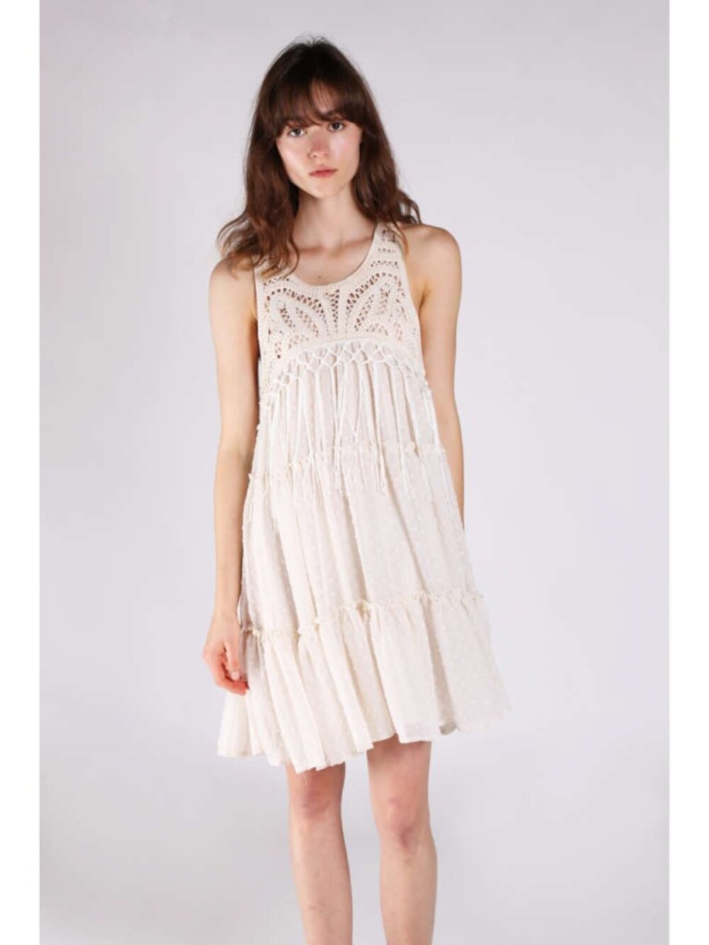 Zara Woman Boho Crochet Tassel Dress Size M